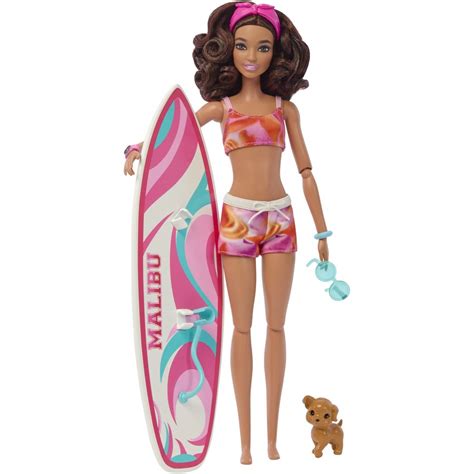 Barbie Doll with Surfboard and Pet Puppy | BIG W