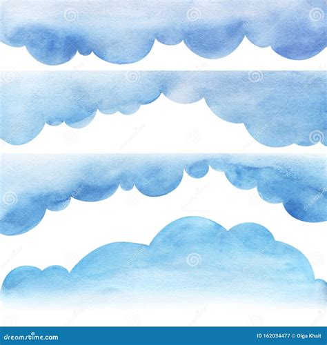 Four Decorative Elements. Blue Lush Fluffy Cumulus Cloud Shape. Border ...