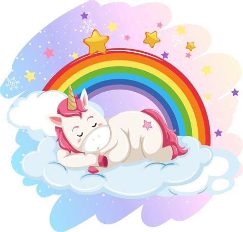 Cute unicorn laying on cloud in the pastel sky with rainbow 2896232 Vector Art at Vecteezy