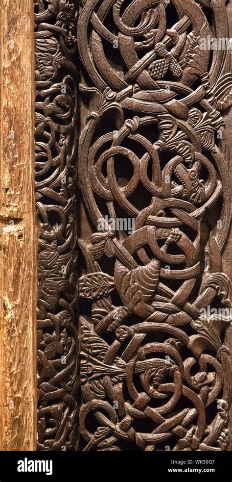 Elaborate Celtic art in Norway. Artwork from an ancient stave church ...