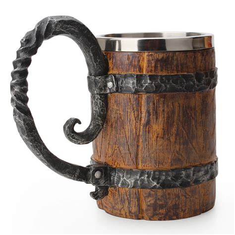 Taza de cerveza estilo vikingo simulación de barril de madera doble ...