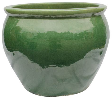 20" Ceramic Oriental Fishbowl Planter in Jade Green - Asian - Outdoor Pots And Planters - by ...