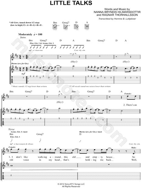 Of Monsters and Men "Little Talks" Guitar Tab in D Major - Download & Print - SKU: MN0112283