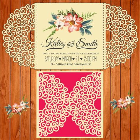 Wedding card invitation template, figures, lace (ai, eps, svg) lasercut download immediate ...