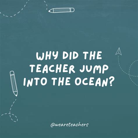 a blackboard with writing on it that says, why did the teacher jump into the ocean?