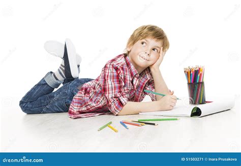 Child Boy Drawing Pencil, Artistic Creative Kid Thinking Stock Image ...