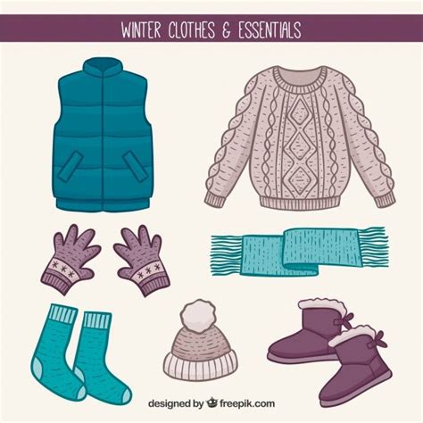 Free Vector | Hand drawn winter clothes & essentials | Kids winter ...