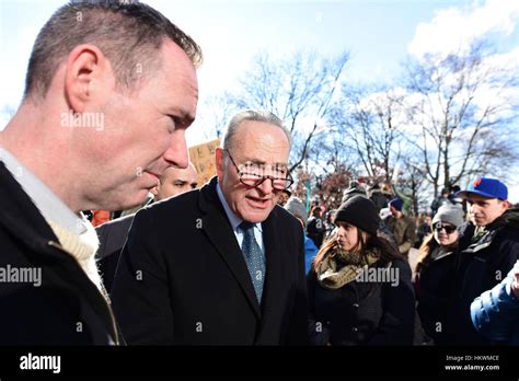 New York City, United States. 29th Jan, 2017. US Senator Charles Schumer chats with constituents ...