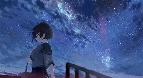 Starry Night Anime Girl HD Wallpaper