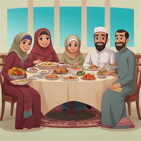 Premium Photo | Medium shot islamic family at table