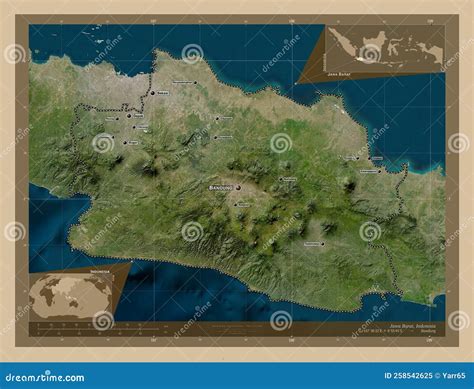 Jawa Barat, Indonesia. Low-res Satellite. Labelled Points of Cities Stock Illustration ...