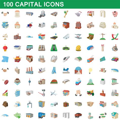 100 capital icons set, cartoon style 8857787 Vector Art at Vecteezy