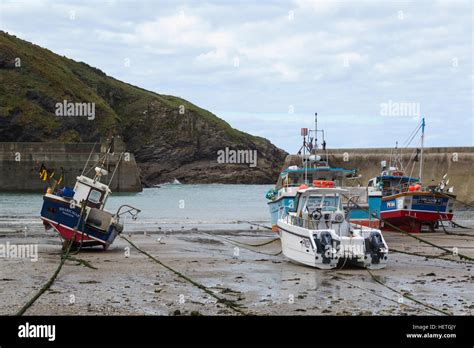 Fishing boats at low tide in Port Isaac Stock Photo - Alamy