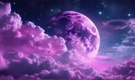 Backgrounds Night Sky with Stars and Moon and Clouds, Purple Tone ...