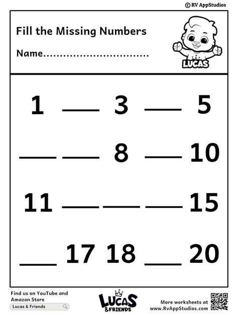 Free Printable Worksheets for Kids - Missing Number Worksheets 1-20 ...