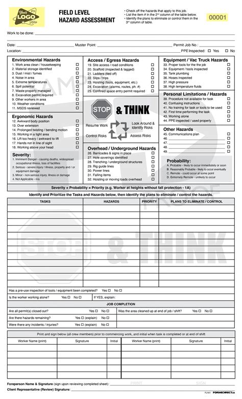 Field Level Hazard Assessment | FLHA1 Custom Form | Forms Direct