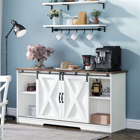 Buy 4 EVER WINNER White Buffet Cabinet with Storage, Farmhouse Sideboard Coffee Bar Cabinet ...