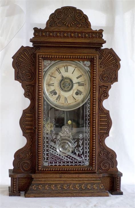 ANTIQUE ANSONIA OAK CASED MANTEL CLOCK - WITH KEY PENDULUM & ALARM ...