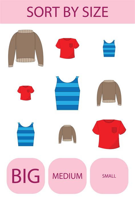 Match the clothes by size large, medium and small. Children's educational game. 8532706 Vector ...