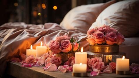 Premium AI Image | Romantic Bed with Rose Petals and Candles