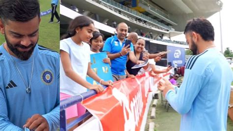 [Watch] Virat Kohli accepts bracelet from a young fan, makes her father emotional