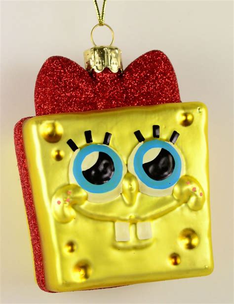 SpongeBob SquarePants Face With Red Bow 3.5" Glass Christmas Ornament NEW | Glass christmas ...