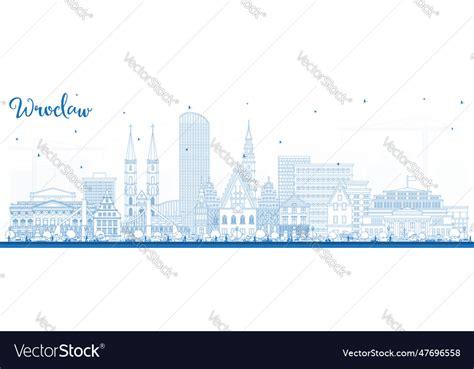 Outline wroclaw poland city skyline with blue Vector Image