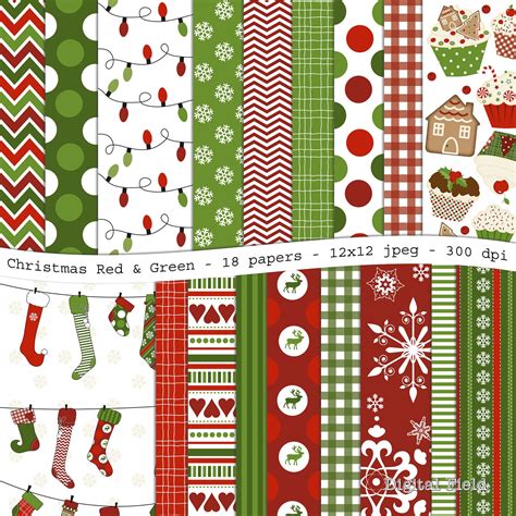 Christmas digital scrapbooking paper pack 18 jpeg red and