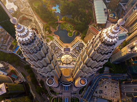 Top of Petronas Twin Towers. Aerial view of Kuala Lumpur Downtown ...