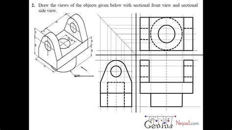 Engineering Drawing Tutorials/Sectional and Auxiliairy Views with Front view & Side view (T 7. 2 ...