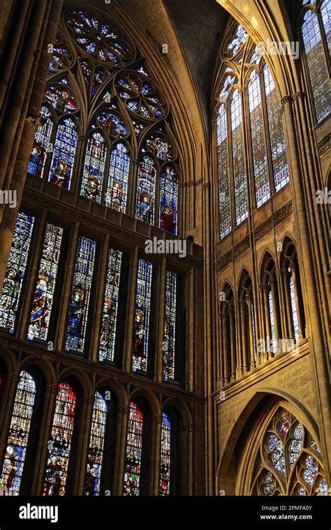 France, Moselle, Metz, Saint Etienne de Metz cathedral, set of stained ...