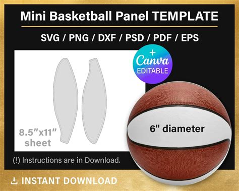 Mini Basketball Panel BLANK Template, Custom Ball Wrap, DIY, Photo Basketball, Svg, Cricut, Png ...