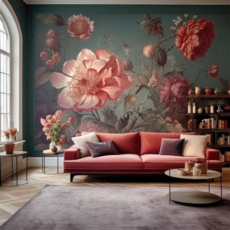 Premium Photo | Floral wallpaper for living room decor