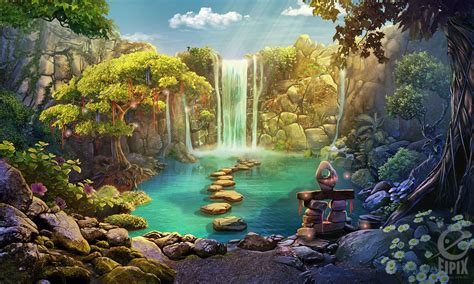 Waterfall scenery, Fantasy landscape, Waterfall