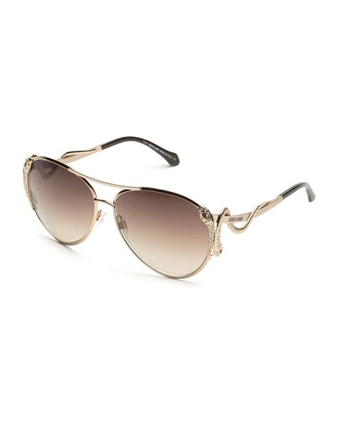 Roberto Cavalli Mimosa Snake-Temple Aviator Sunglasses, Rose Golden