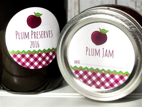 Gingham Plum Canning Jar Labels for home preserved jam & jelly ...