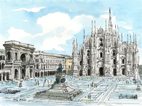 Milan Italy art print from an original watercolor painting