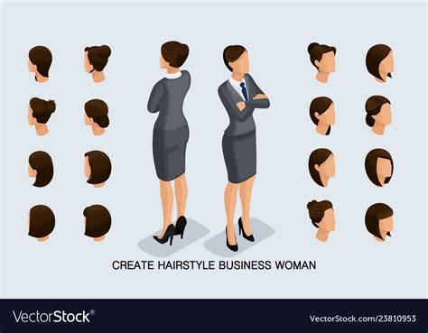 Isometric set business women and hairstyles Vector Image