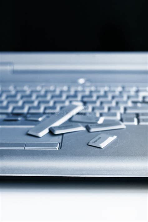 Silver Laptop with Broken Keyboard. a Close-up Picture of Part of Broken Laptop Stock Image ...