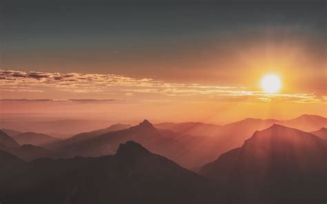 sunrise mountains landscape evening 5k Mac Wallpaper Download | AllMacWallpaper