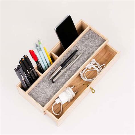 The Handmade Customizable Wooden Desk Organizer with Drawer | Gadgetsin