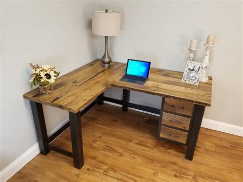 Reclaimed L-shaped computer desk rustic corner desk barnwood | Etsy in 2020 | Diy wooden desk ...
