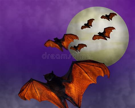 Halloween Bats in Full Moon Stock Illustration - Illustration of autumn, harvest: 6691987