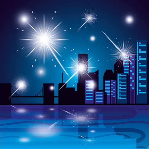 Premium Vector | Scene cityscape with fireworks