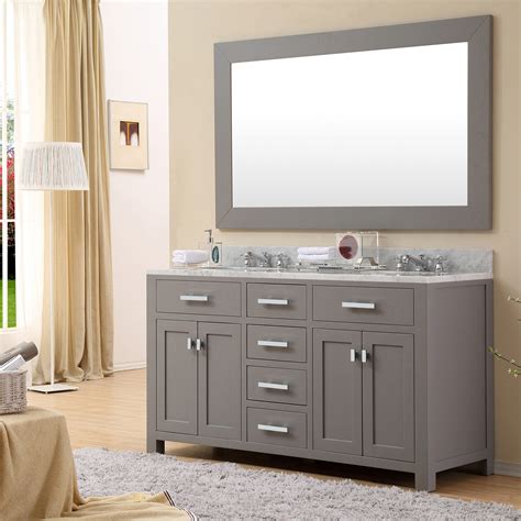 60 inch Gray Double Sink Bathroom Vanity White Marble Top with Linen Cabinet