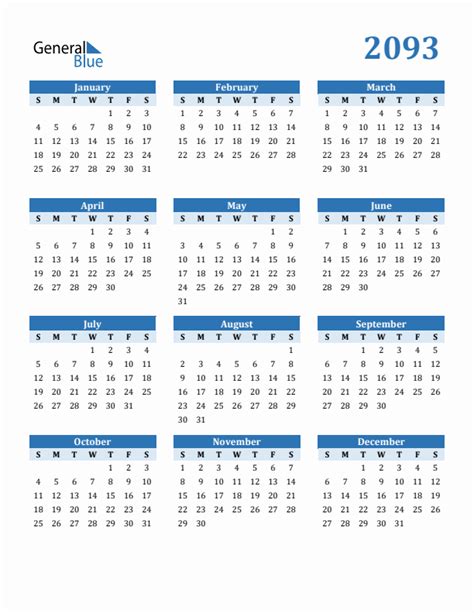 Free 2093 Year Calendar in PDF, Word, and Excel