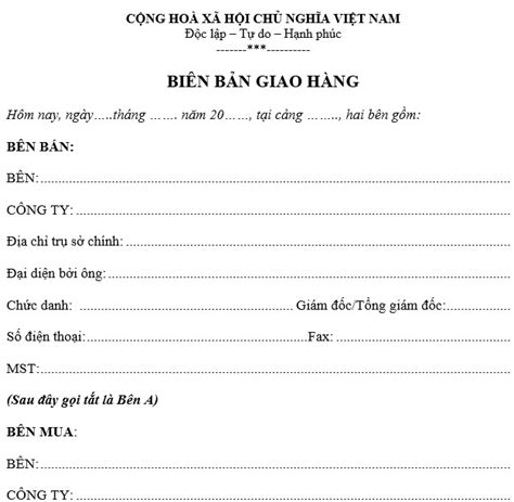 Mẫu biên bản giao nhận hàng hóa mới nhất hiện nay 2017