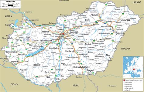 Large detailed road map of Hungary with all cities and airports | Vidiani.com | Maps of all ...