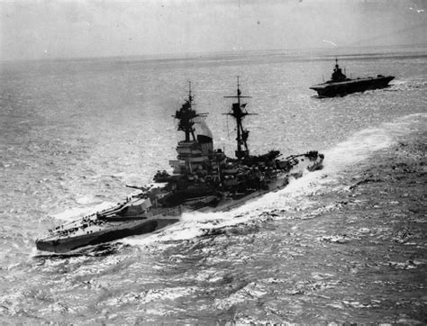 Revenge-class battleship HMS Resolution and Illustrious-class aircraft carrier HMS Formidable ...