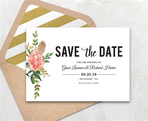 Save The Date Template, Floral Save The Date Card, Boho Save The Date Printable Card, Instant ...